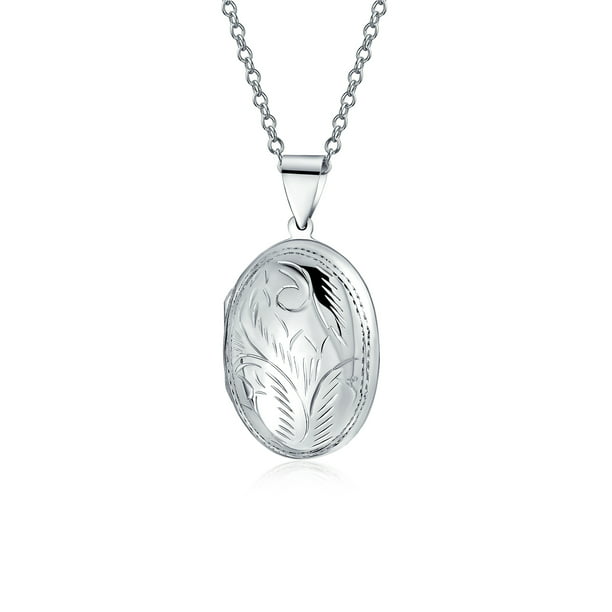 Personalized Engrave Leaf Small Heart Locket Necklace Holds Pictures For Women Teen Photo Holder 925 Sterling Silver 